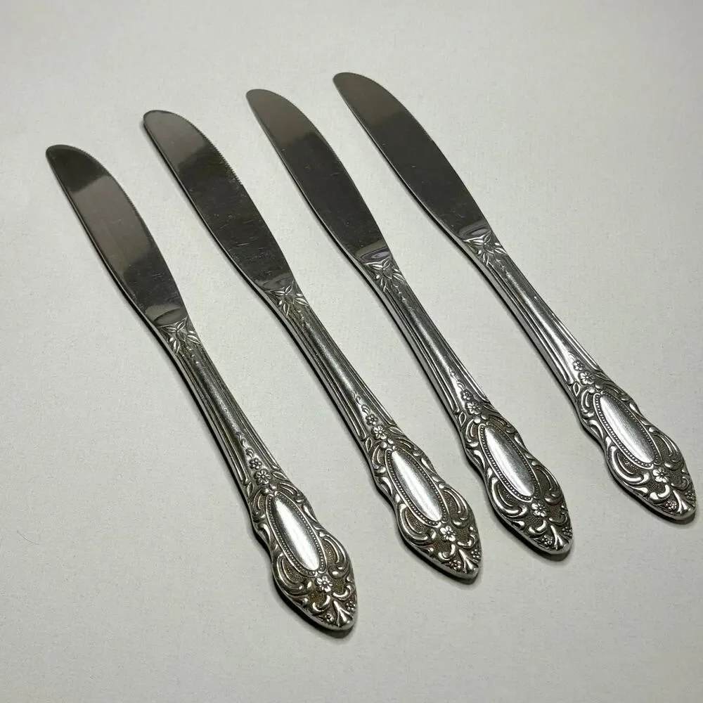 United Silver Co Artistic Rose Modern Hollow Knife Stainless 4pcs Pierced